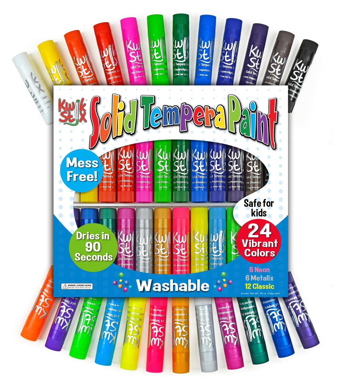 Kwik Stix Solid Tempera Paints Combo Pack, Original Size, Assorted Colors, Set of 24